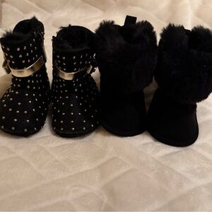 Michael Kors and Stepping Stones Black Baby Boots with Gold Studs Size 1 baby